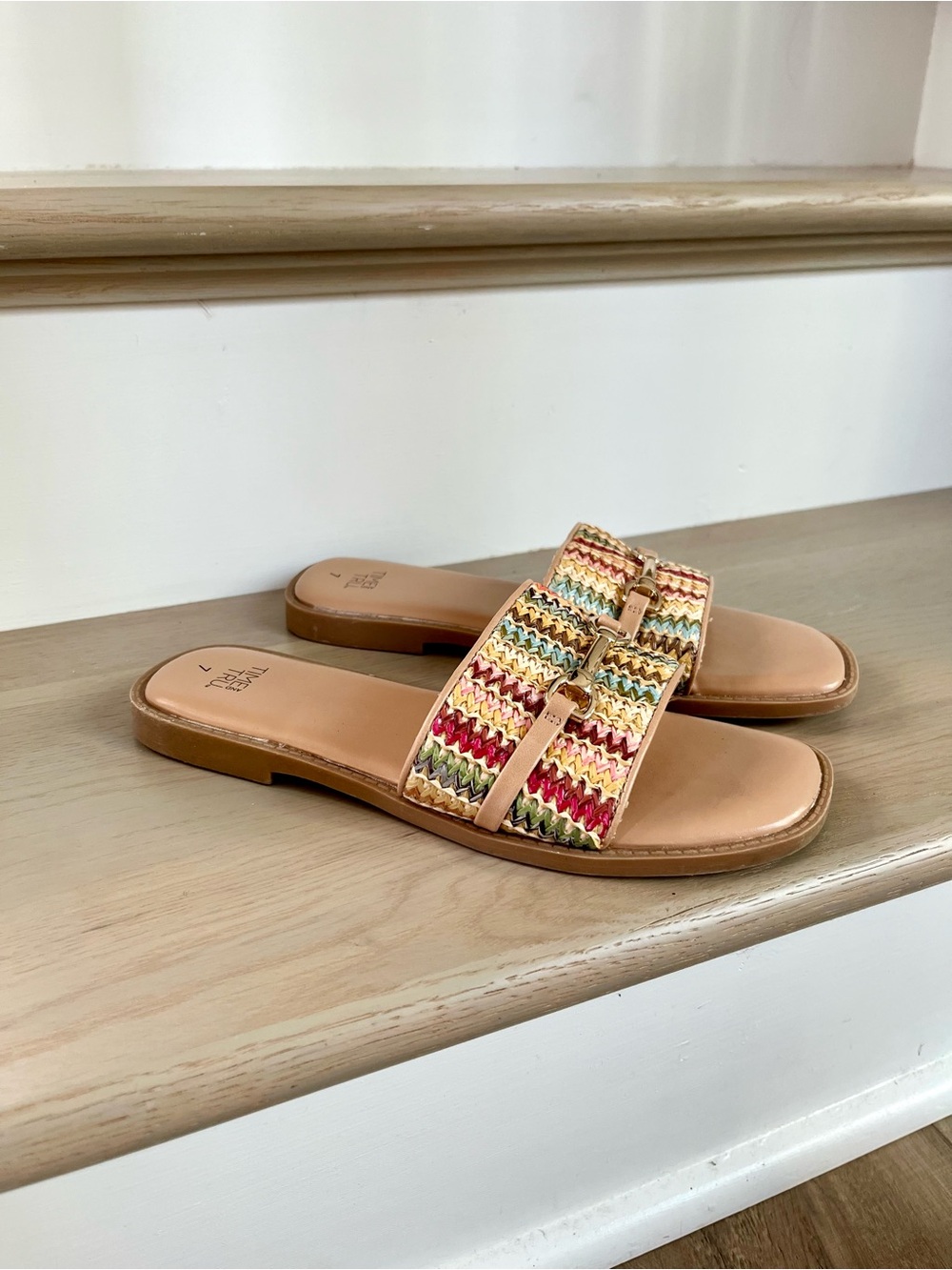 Time and True Multi-Color Woven Slide Sandals - Women, 7